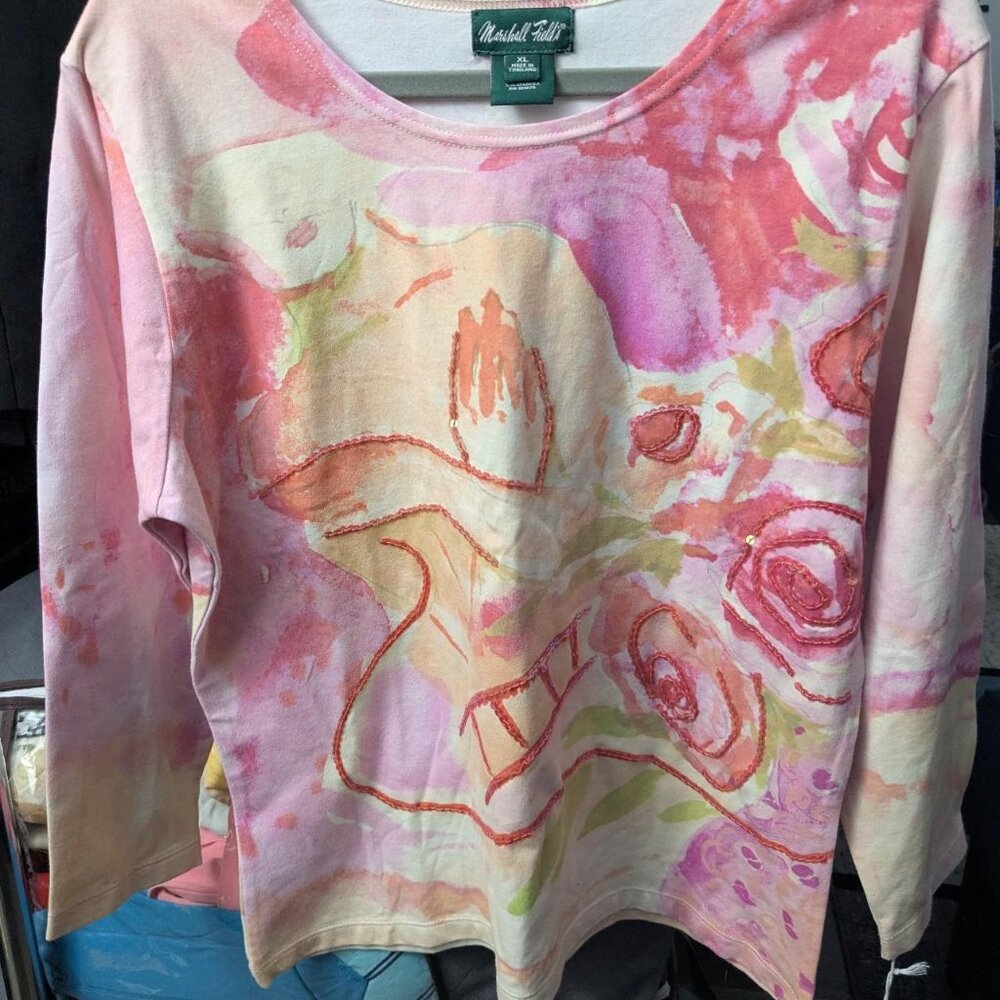 NWT! Marshall Fields Vintage Woman's Pastel Abstract with Sequins Shirt Size XL